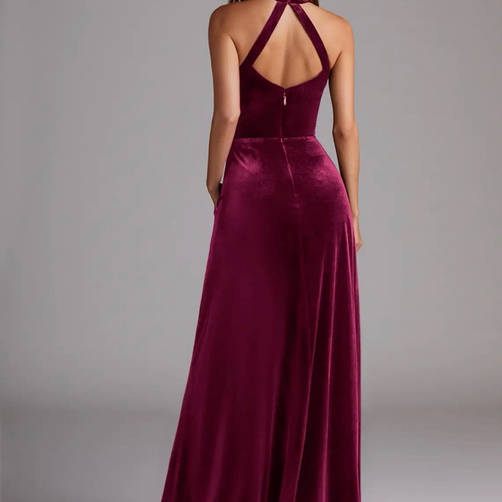 Elegant Burgundy Halter Maxi Dress - Picture 2 of 7